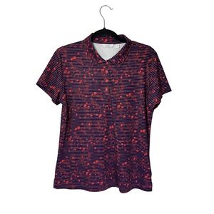 Lady Hagen Women's Medium Floral‎ Golf Polo Shirt Striped Navy Red